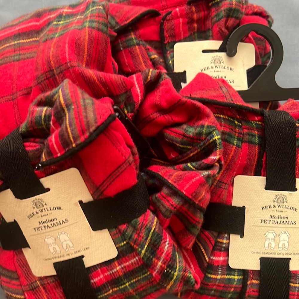 3 Bee & Willow Red Plaid Size medium Pet Pup Dog Flannel Pajamas CHRISTMAS PJS